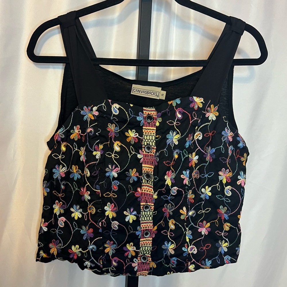 Canvasbacks Vintage Embroidered Floral Print Tank Top, size 14